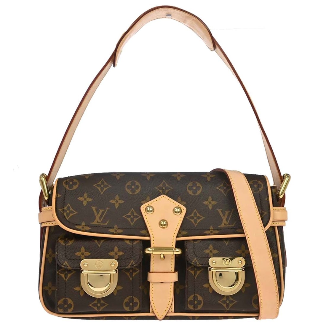 Louis Vuitton Hudson PM Monogram Canvas Shoulder Bag M40027: Louis Vuitton Hudson PM Monogram Canvas Shoulder Bag M40027 Louis Vuitton Hudson PM shoulder bag in brown Monogram canvas with leather trim and an Alcantara lining. This women's shoulder bag features 