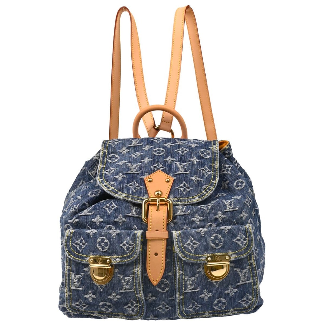 Louis Vuitton Sac a Dos GM Blue Monogram Denim Backpack M95056: Louis Vuitton Sac a Dos GM Blue Monogram Denim Backpack M95056 Louis Vuitton Sac a Dos GM backpack in blue Monogram denim with leather trim and Alcantara lining. This women's backpack features a buckl