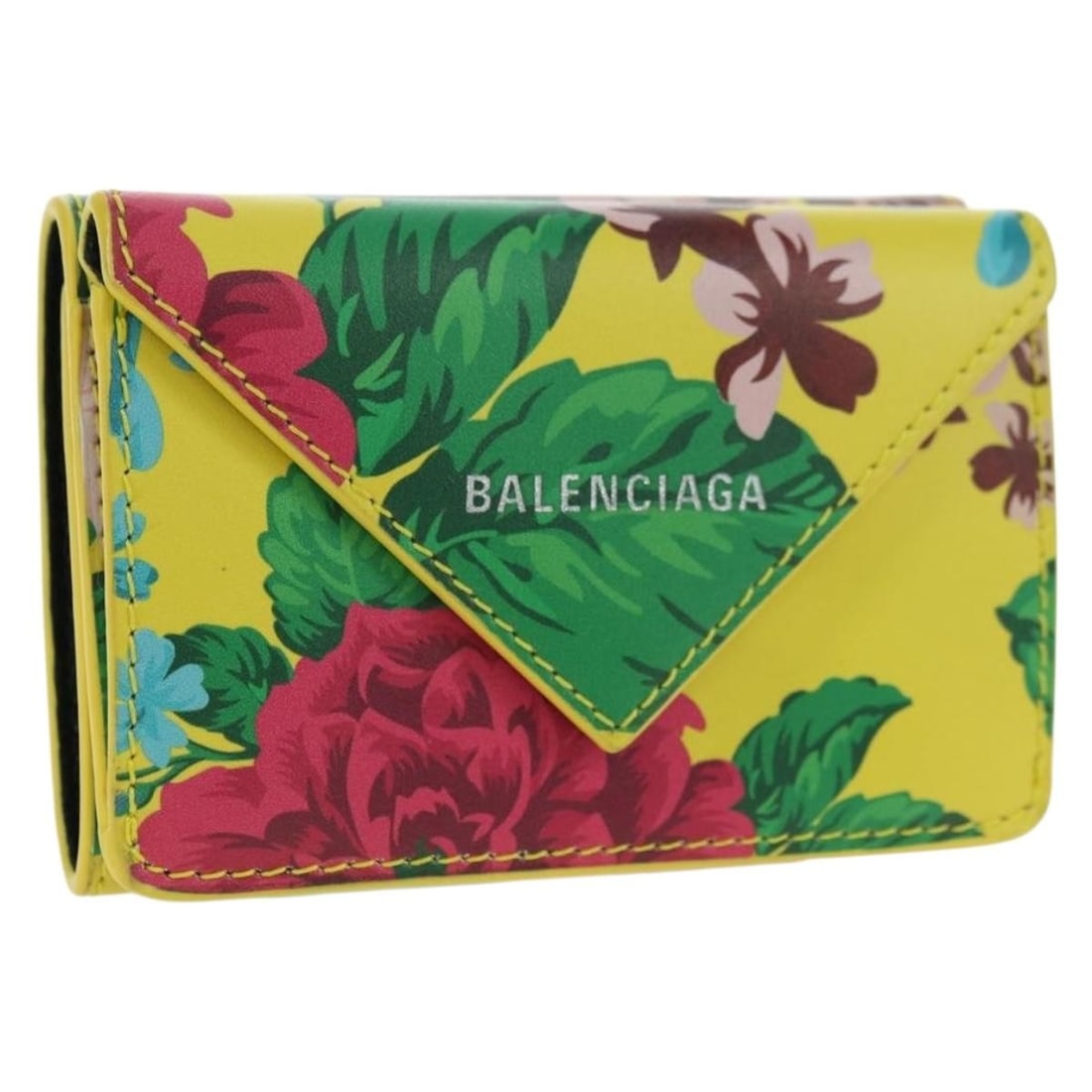 BALENCIAGA 391446 trifold leather wallet yellow silver tone: BALENCIAGA 391446 trifold leather wallet yellow silver tone Balenciaga Paper Mini Wallet in a trifold style, made of leather in yellow and silver. This women's wallet is made in Italy and comes with a