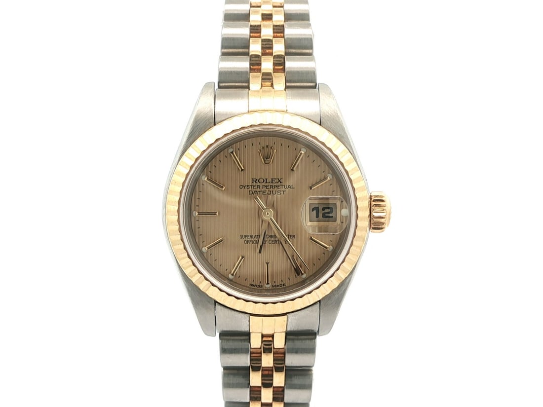 Rolex Datejust 79173 Ladies 26mm Two Tone Jubilee Bracelet Automatic Watch: Rolex Datejust 79173 Ladies 26mm Two Tone Jubilee Bracelet Automatic Watch This ladies Rolex Datejust wristwatch features a two-tone design crafted from stainless steel and 18k yellow gold. The 26mm r