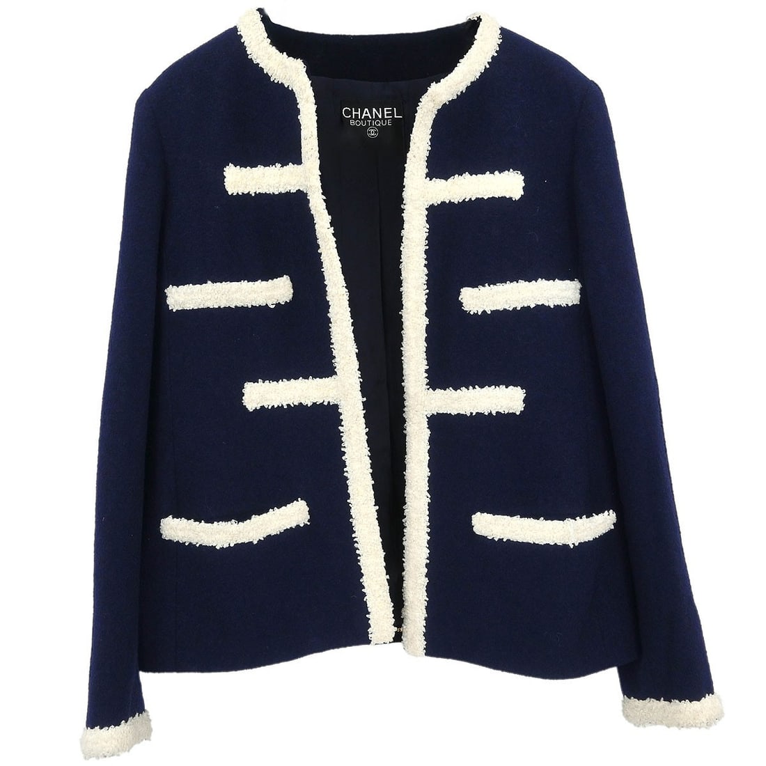 Vintage CHANEL Short Jacket in Navy Collarless Long Sleeve (1 of 10)