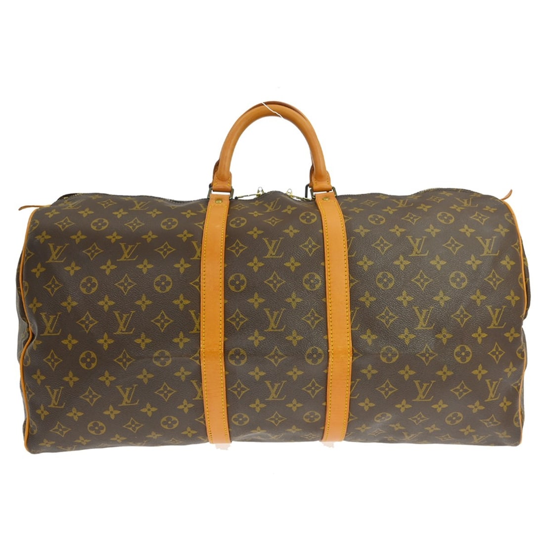 Louis Vuitton Keepall 55 Monogram Canvas Travel Duffle M41424: Louis Vuitton Keepall 55 Monogram Canvas Travel Duffle M41424 Vintage Louis Vuitton Keepall 55 travel handbag in brown Monogram canvas with leather trim and double handles. This unisex duffle-style ba