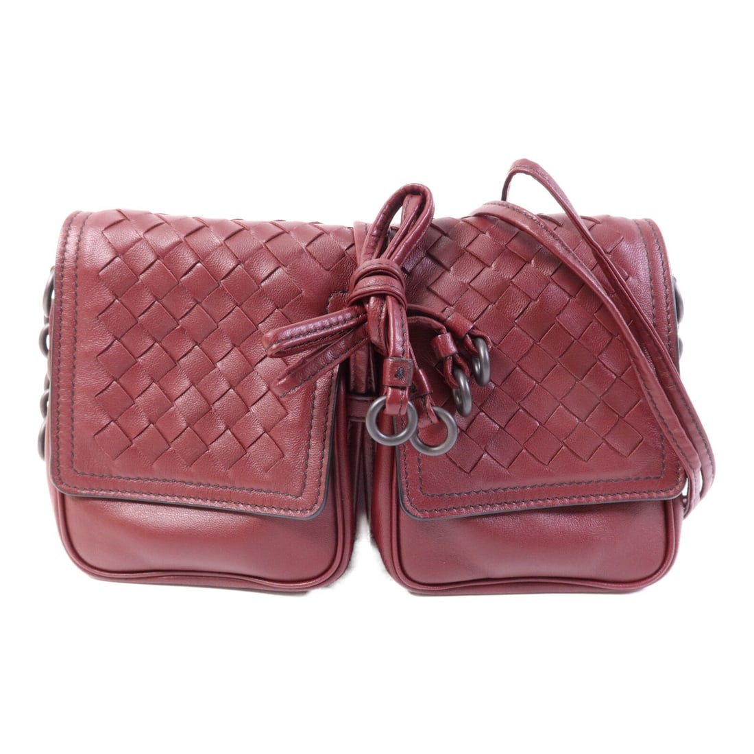 Calfskin Leather Shoulder Bag BOTTEGA VENETA BV Red Wine: Calfskin Leather Shoulder Bag BOTTEGA VENETA BV Red Wine Bottega Veneta BV shoulder bag in calfskin leather, presented in a red wine color. It features an interior layout with two open pockets and one