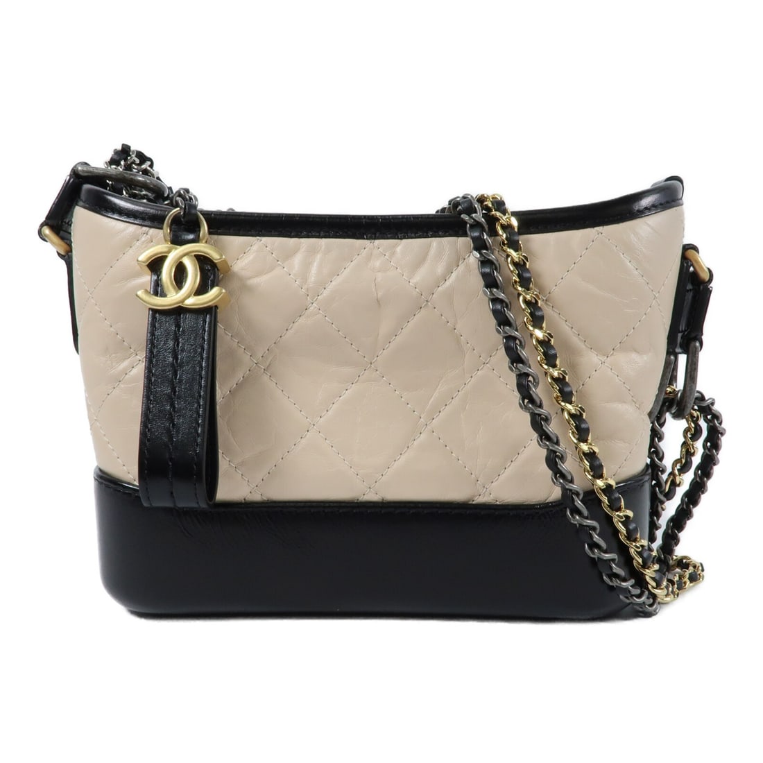 CHANEL Gabrielle A91810 Small Calfskin Shoulder Bag Beige Black: CHANEL Gabrielle A91810 Small Calfskin Shoulder Bag Beige Black CHANEL CC Gabrielle Small Shoulder Bag, model A91810, in beige and black calfskin (cowhide) leather. Designed as a women's shoulder bag,