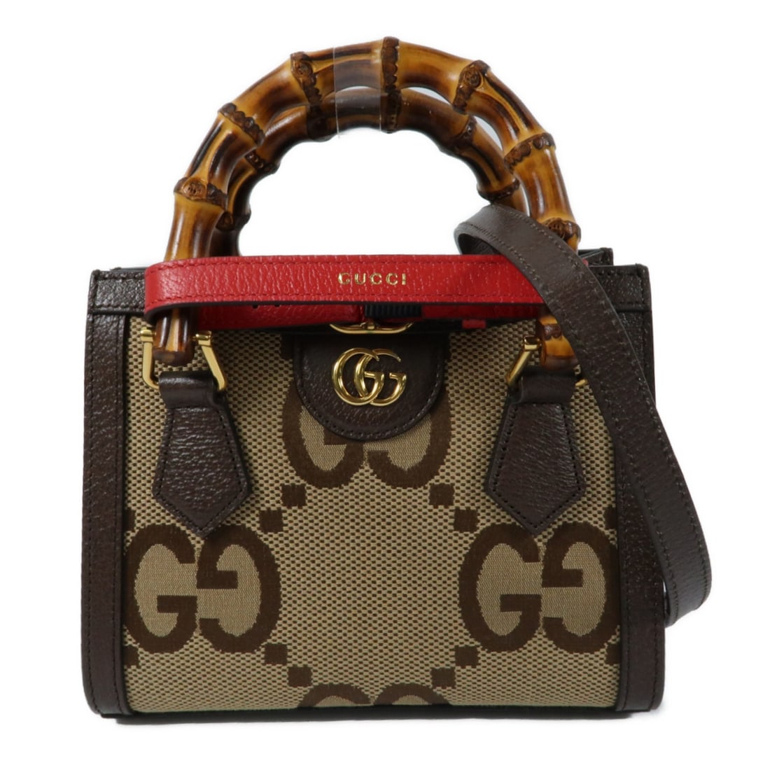 Gucci Mini Diana 655661 2 Way Shoulder Bag Brown GG Canvas Calfskin: Gucci Mini Diana 655661 2 Way Shoulder Bag Brown GG Canvas Calfskin A Gucci Mini Diana Jumbo GG 2 Way Shoulder Bag in brown GG canvas and calfskin (cowhide). It features a magnetic pocket, an inside o
