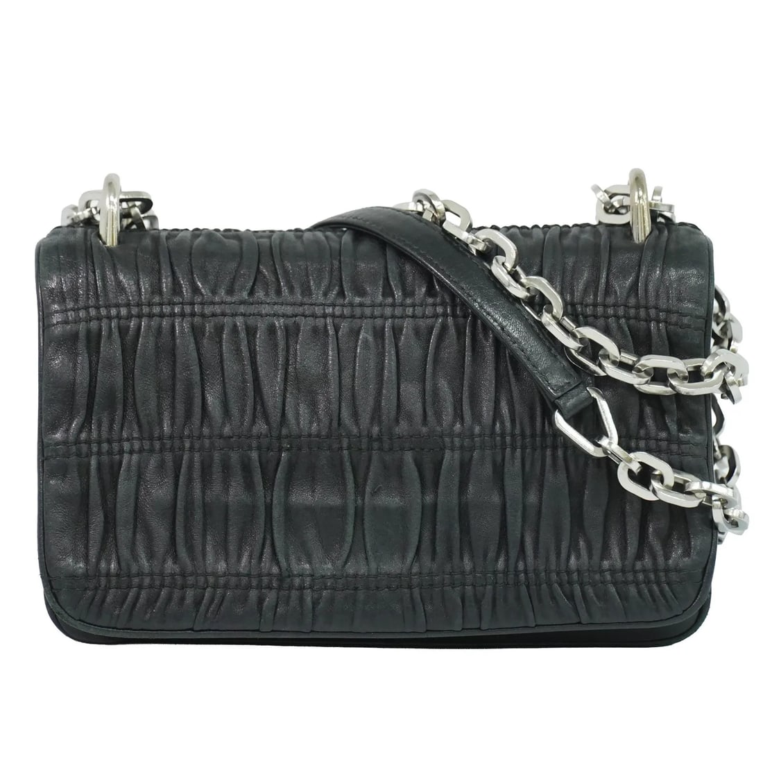 Prada Compartment Chain Flap Black Nappa Gaufre Leather Bag: Prada Compartment Chain Flap Black Nappa Gaufre Leather Bag Prada Compartment Chain Flap Nappa Gaufre handbag in black leather, made in Italy. Designed for women, this model features a compartment cha
