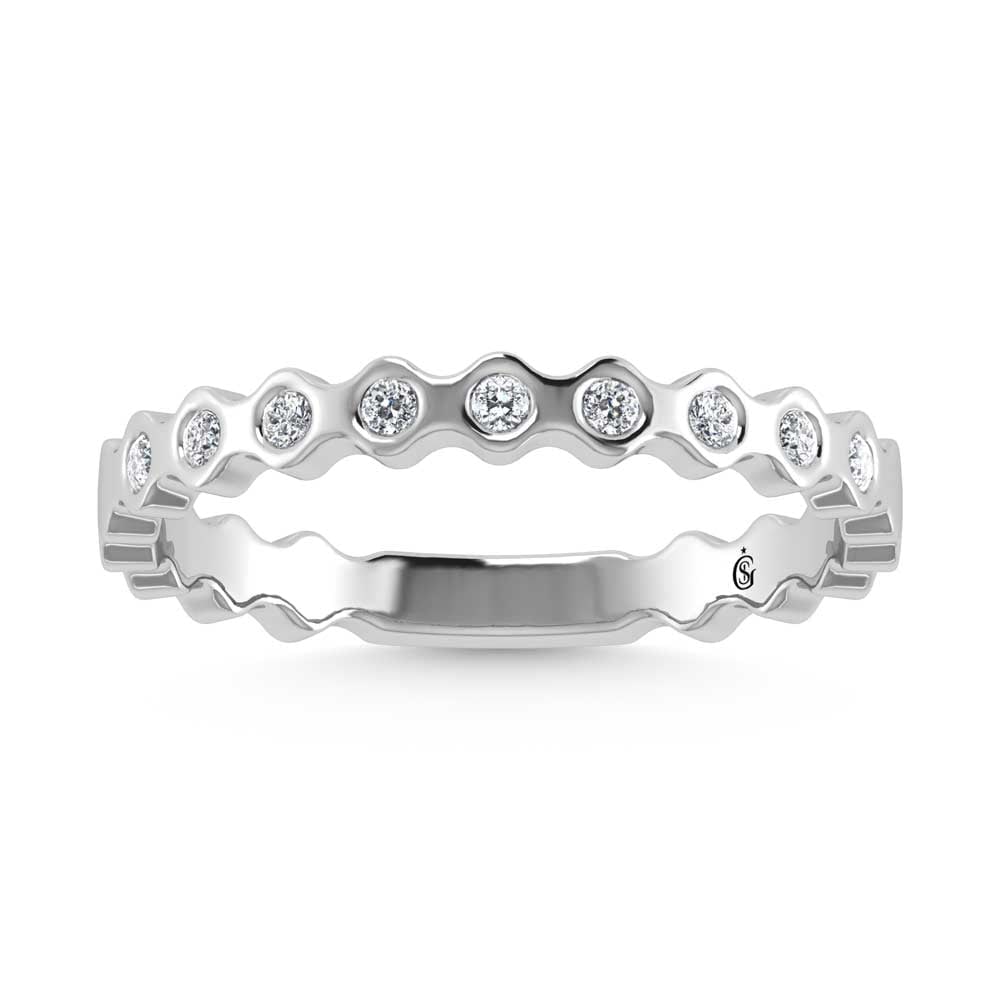 14K White Gold Diamond 1/10 Ct.Tw. Stackable Band: 14K White Gold Diamond 1/10 Ct.Tw. Stackable Band 14k White Gold Stone Color: G-h Stone Clarity: Si Each ring is presented in standard size 6.5. Complimentary resizing is available between sizes 510 (