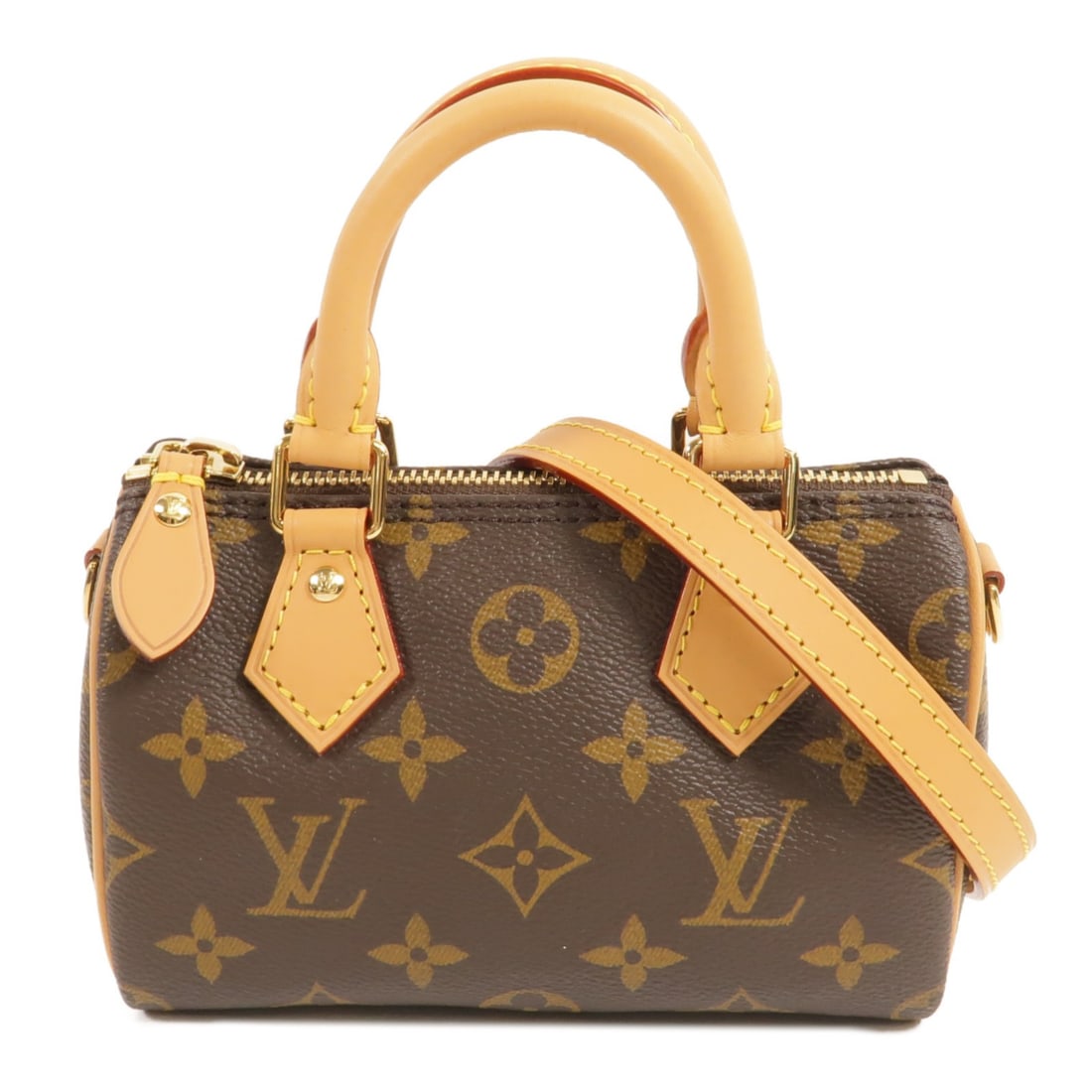 Louis Vuitton Nano Speedy Monogram Shoulder Bag M81085 Brown: Louis Vuitton Nano Speedy Monogram Shoulder Bag M81085 Brown A Louis Vuitton Nano Speedy 2way shoulder bag in brown monogram PVC coated canvas. It features a fastener closure, a handle, and a shoulder