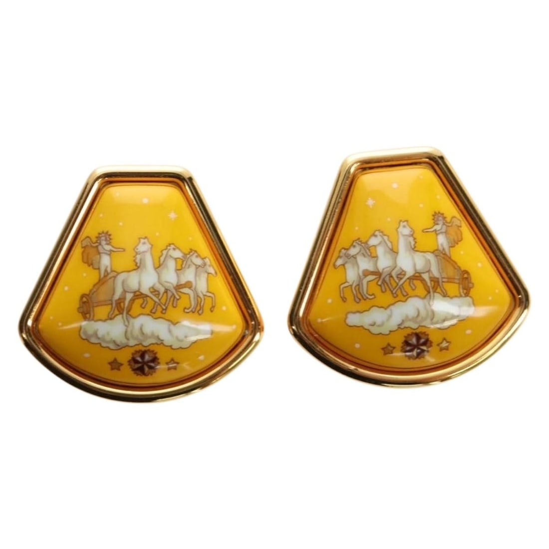 Hermes Gold Yellow Metal Earrings with Box: Hermes Gold Yellow Metal Earrings with Box Hermes earring in metal with a gold/yellow color finish, made in France. The item is for women and comes with the original item box. Condition is rated A/Exc