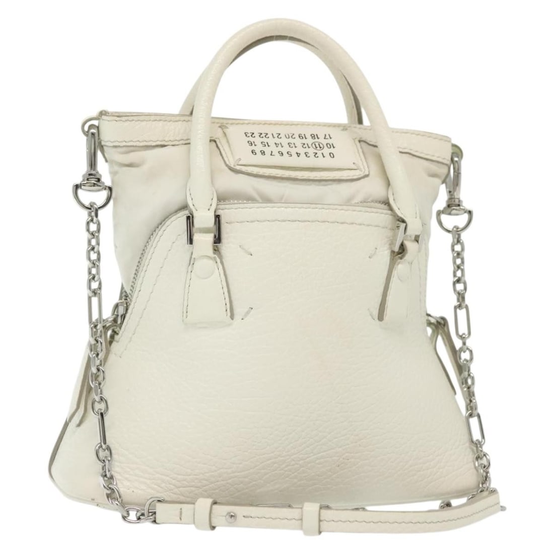 Maison Margiela 5AC Mini Leather 2way Handbag White Silver: Maison Margiela 5AC Mini Leather 2way Handbag White Silver Maison Margiela 5AC mini hand bag in white and silver leather, presented in a 2-way style with a shoulder strap and dust bag included. Made i