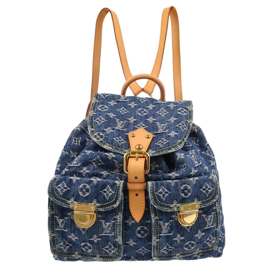 Louis Vuitton Sac a Dos GM blue monogram denim backpack M95056: Louis Vuitton Sac a Dos GM blue monogram denim backpack M95056 Louis Vuitton Sac a Dos GM backpack in blue Monogram denim with leather trim and Alcantara lining. This medium backpack features a buckle