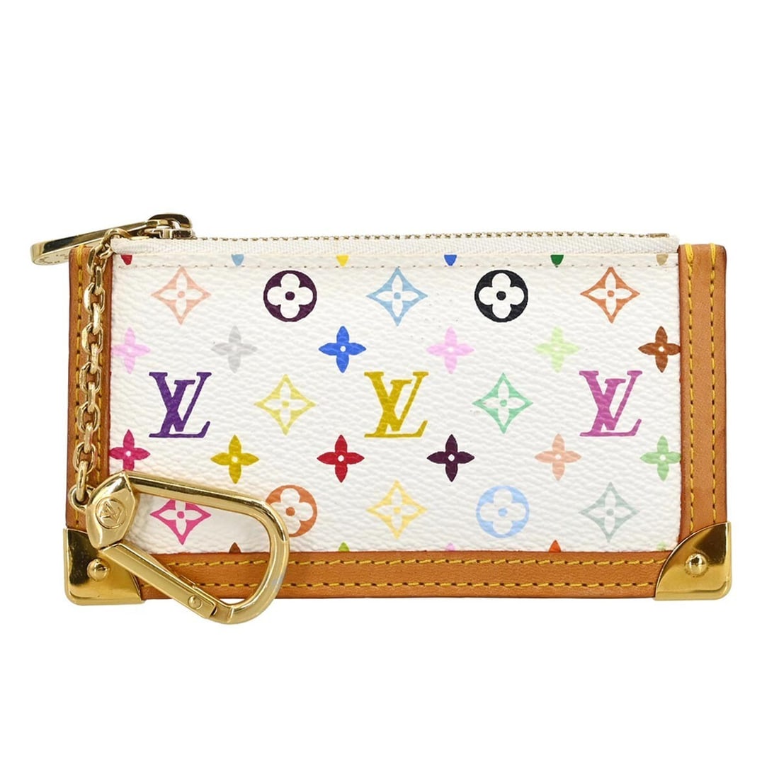 Louis Vuitton Pochette Cles Multicolor Canvas Coin Purse M92655: Louis Vuitton Pochette Cles Multicolor Canvas Coin Purse M92655 Louis Vuitton Pochette Cles coin purse in white multicolor Monogram canvas with leather trim. Made in Spain, this women's accessory feat