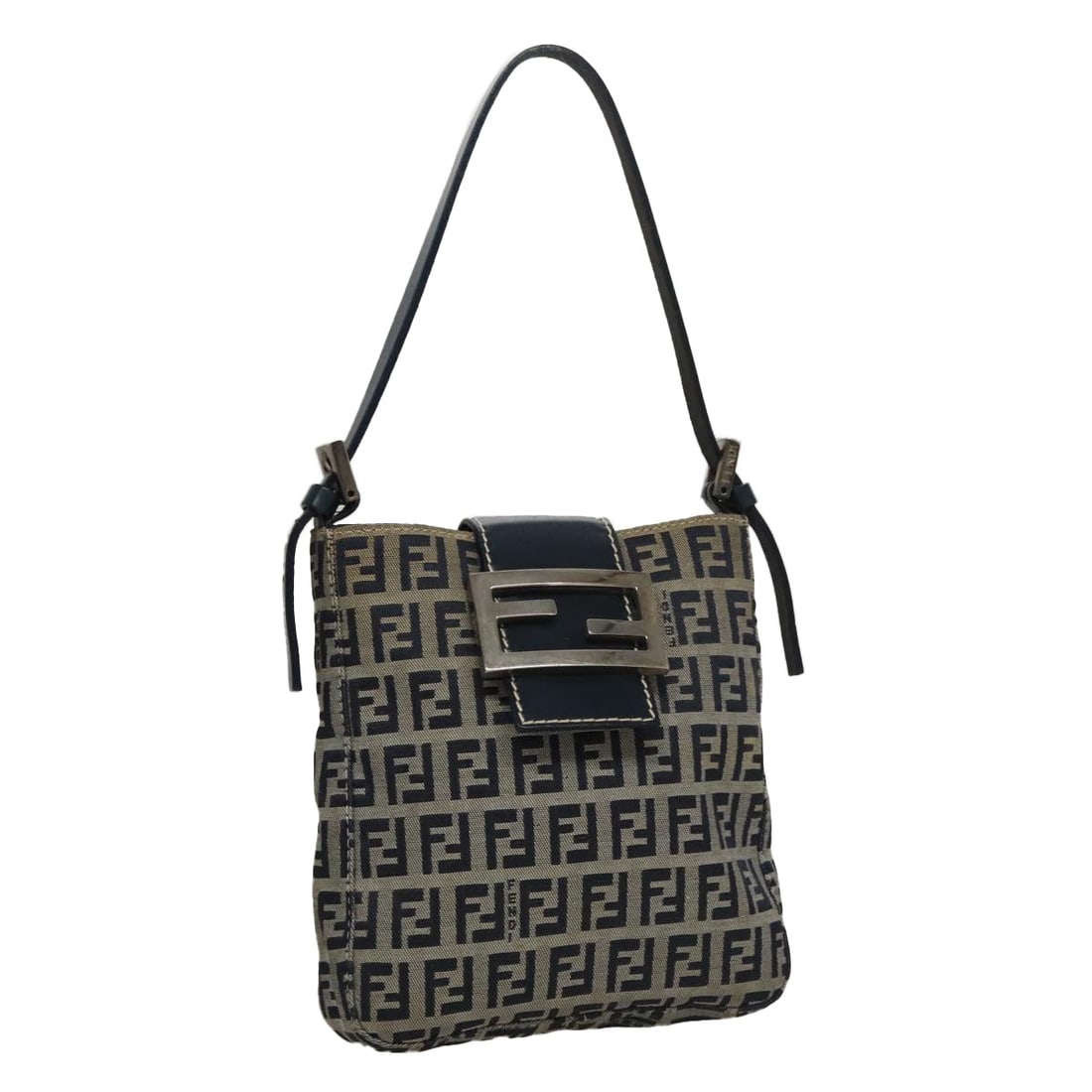 Fendi Zucchino Navy Canvas Handbag with Silver Accents Italy: Fendi Zucchino Navy Canvas Handbag with Silver Accents Italy This FENDI Zucchino Canvas handbag features a navy and silver color scheme and a classic design crafted in Italy. The exterior is made from