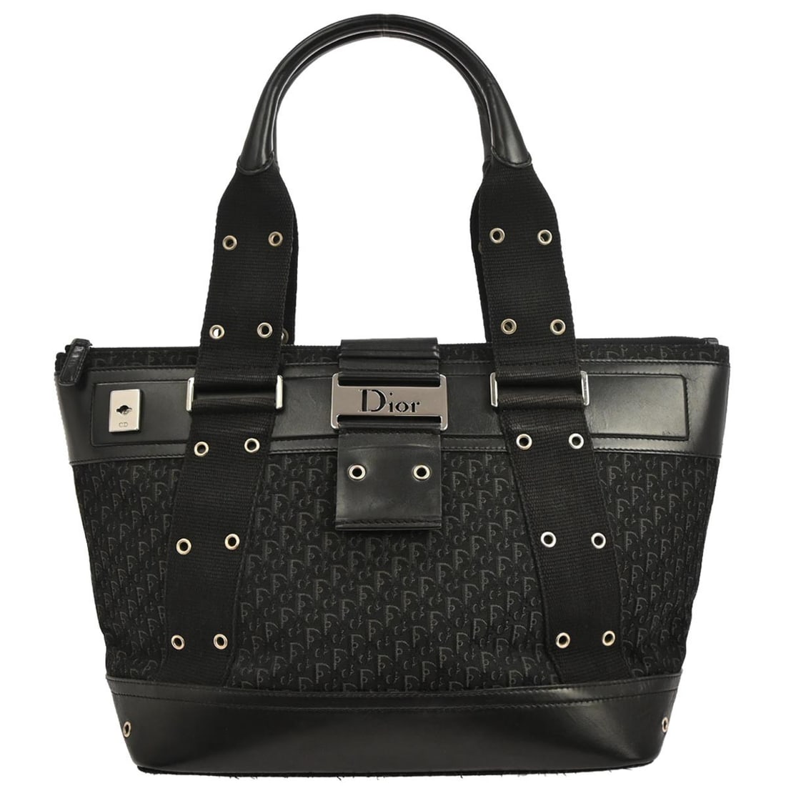 Dior Street Chic Trotter Large Black Canvas Leather Tote MA-0052: Dior Street Chic Trotter Large Black Canvas Leather Tote MA-0052 Christian Dior Street Chic tote bag in black canvas and leather with double handles and a zip-top closure. This large women's tote is m