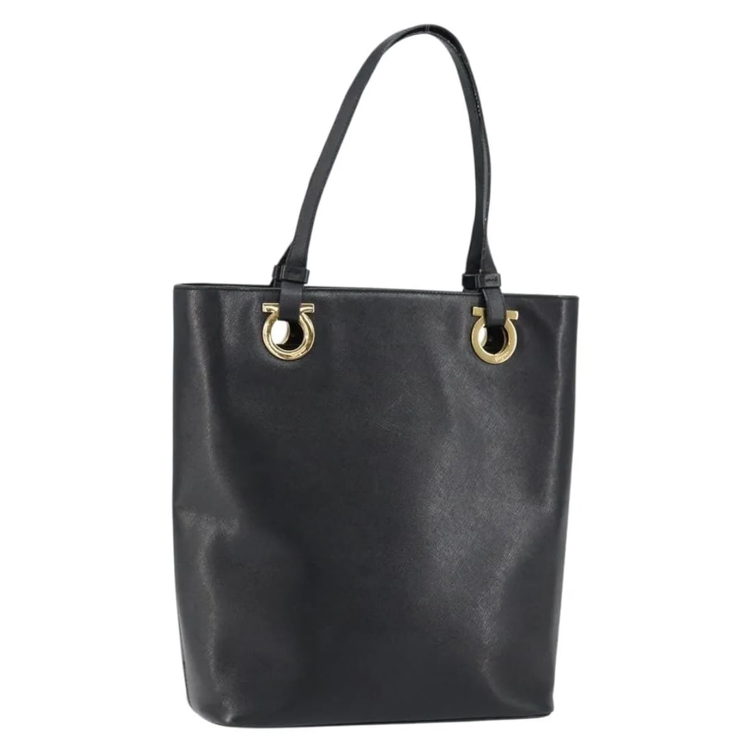 Black Leather Handbag Salvatore Ferragamo Gancini: Black Leather Handbag Salvatore Ferragamo Gancini This pre-owned Salvatore Ferragamo Gancini handbag is crafted from black leather and designed for women. It features a classic silhouette with signs o