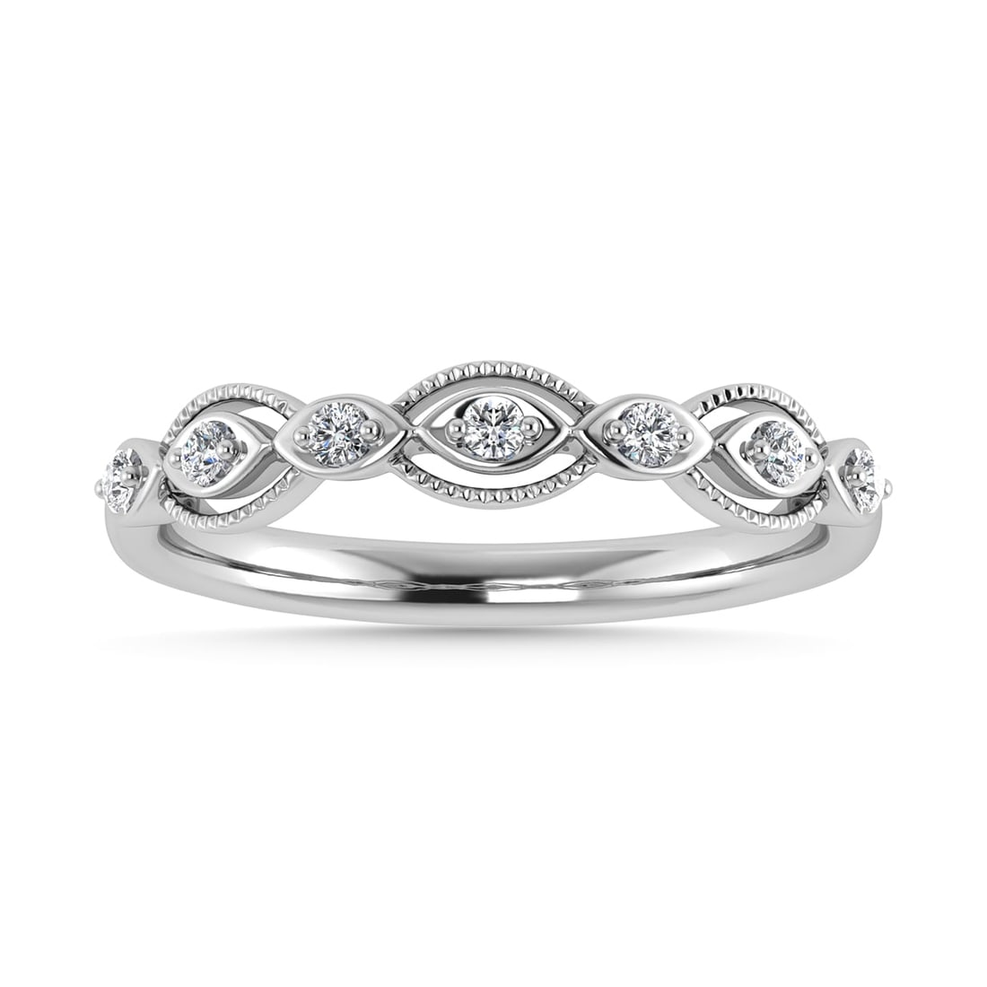 Diamond 1/6 Ct.Tw. Stack Band in 14K White Gold: Diamond 1/6 Ct.Tw. Stack Band in 14K White Gold 14k White Gold Stone Color: G-h Stone Clarity: I1 Each ring is presented in standard size 6.5. Complimentary resizing is available between sizes 510 (in