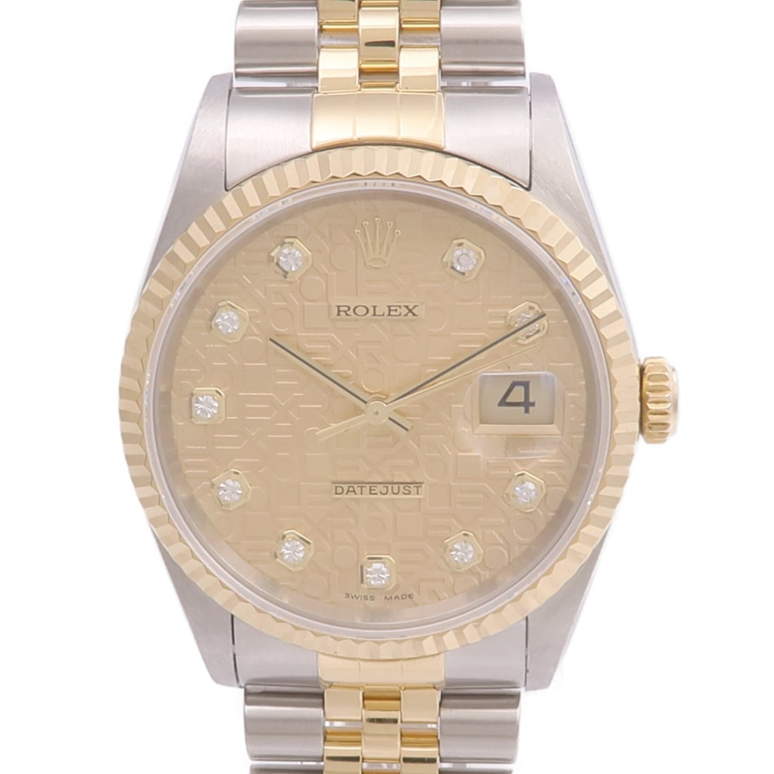 Rolex 16233 Datejust men's automatic watch in 18K gold steel with diamond: Rolex 16233 Datejust men's automatic watch in 18K gold steel with diamond Automatic men's wristwatch with a 36 mm case diameter (without crown), featuring an 18K yellow gold and stainless steel constr