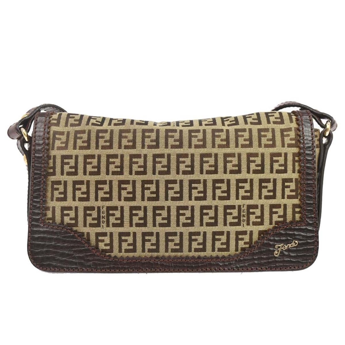 Fendi Zucchino Canvas Leather Shoulder Bag Beige 2305-8BT101-TN9-069 (1 of 18)