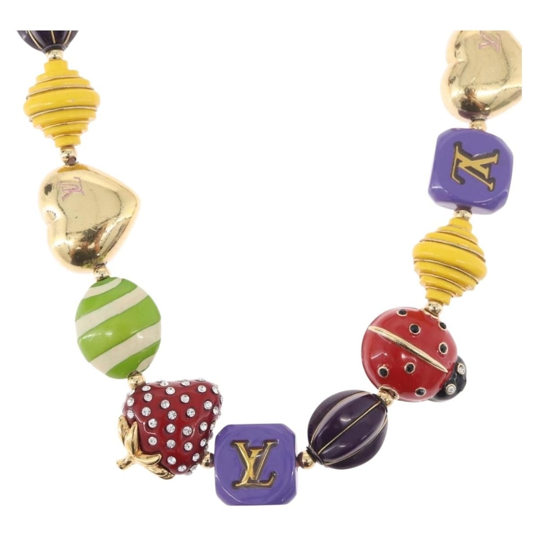 Louis Vuitton Brasserie Phrase Multicolor Metal Necklace with Dust Bag: Louis Vuitton Brasserie Phrase Multicolor Metal Necklace with Dust Bag A Louis Vuitton Brasserie Phrase necklace in multicolor metal, made in France. This women's necklace comes with a dust bag and ha
