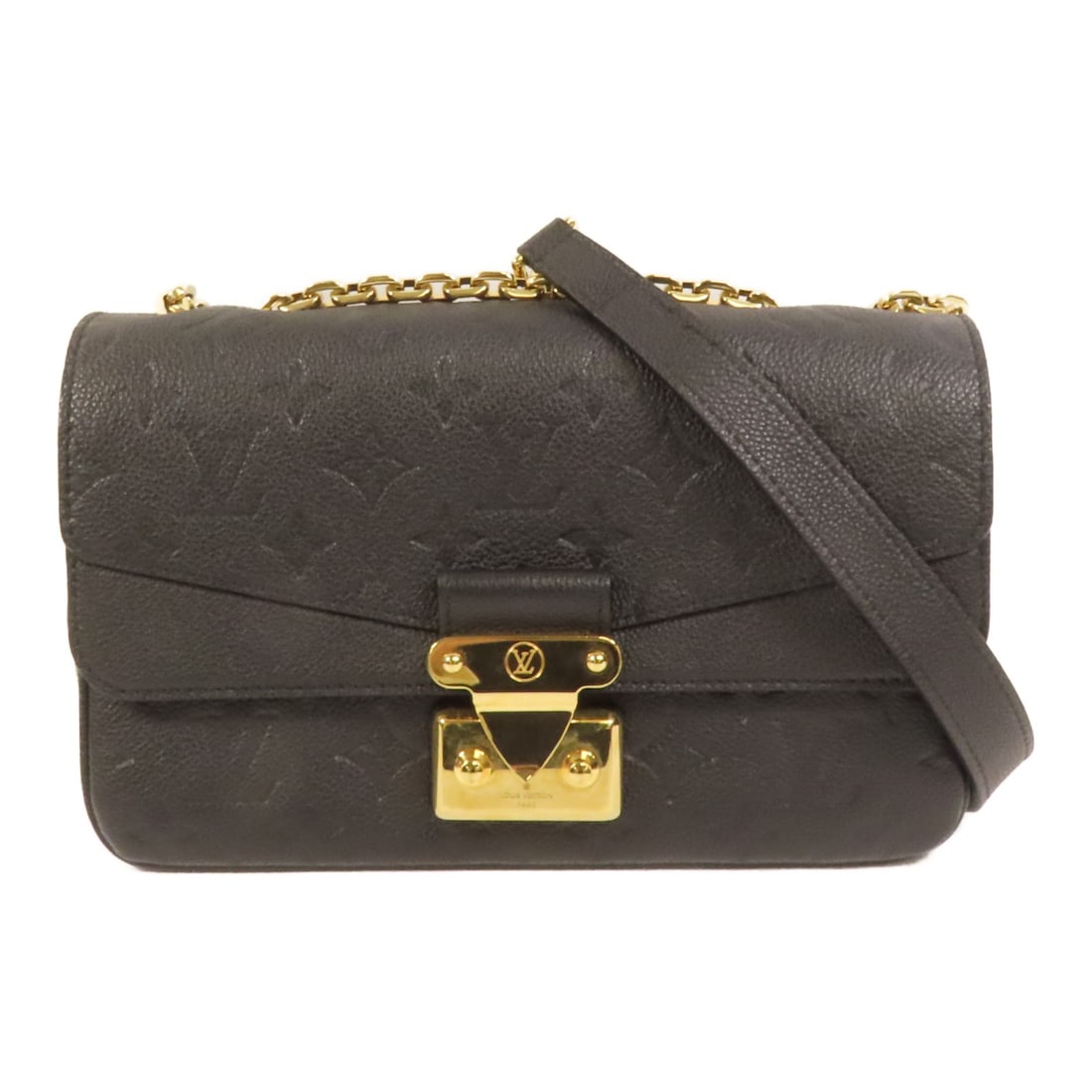 Louis Vuitton Marceau M46200 Black Monogram Empreinte Shoulder Bag: Louis Vuitton Marceau M46200 Black Monogram Empreinte Shoulder Bag A Louis Vuitton Marceau shoulder bag in black, crafted from monogram empreinte and calfskin (cowhide). It features a flap closure, bl
