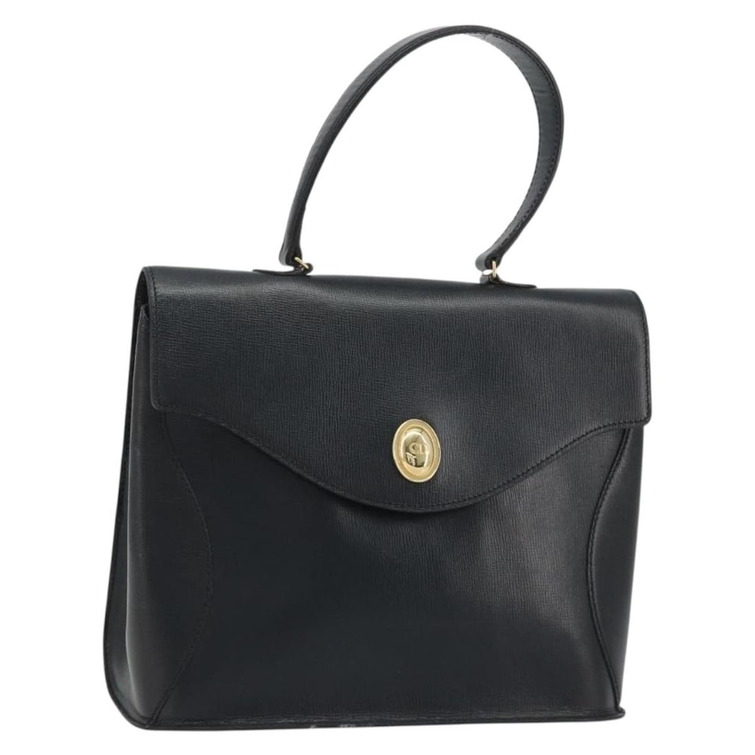Christian Dior Navy Leather Hand Bag with Dust Bag France: Christian Dior Navy Leather Hand Bag with Dust Bag France A Christian Dior women's handbag crafted from leather in a navy and gold colorway. It is made in France and comes with a dust bag. The bag sho