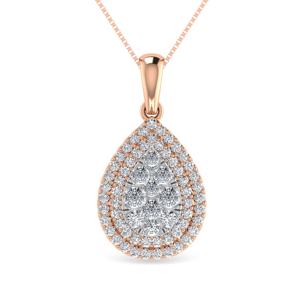 Diamond 3/4 Ct.Tw. Fashion Pendant in 14K Rose Gold: Diamond 3/4 Ct.Tw. Fashion Pendant in 14K Rose Gold 14k Rose Gold Stone Color: G-h Stone Clarity: I1 Unless otherwise specified, pendants that include a chain are paired with our standard 18-inch leng