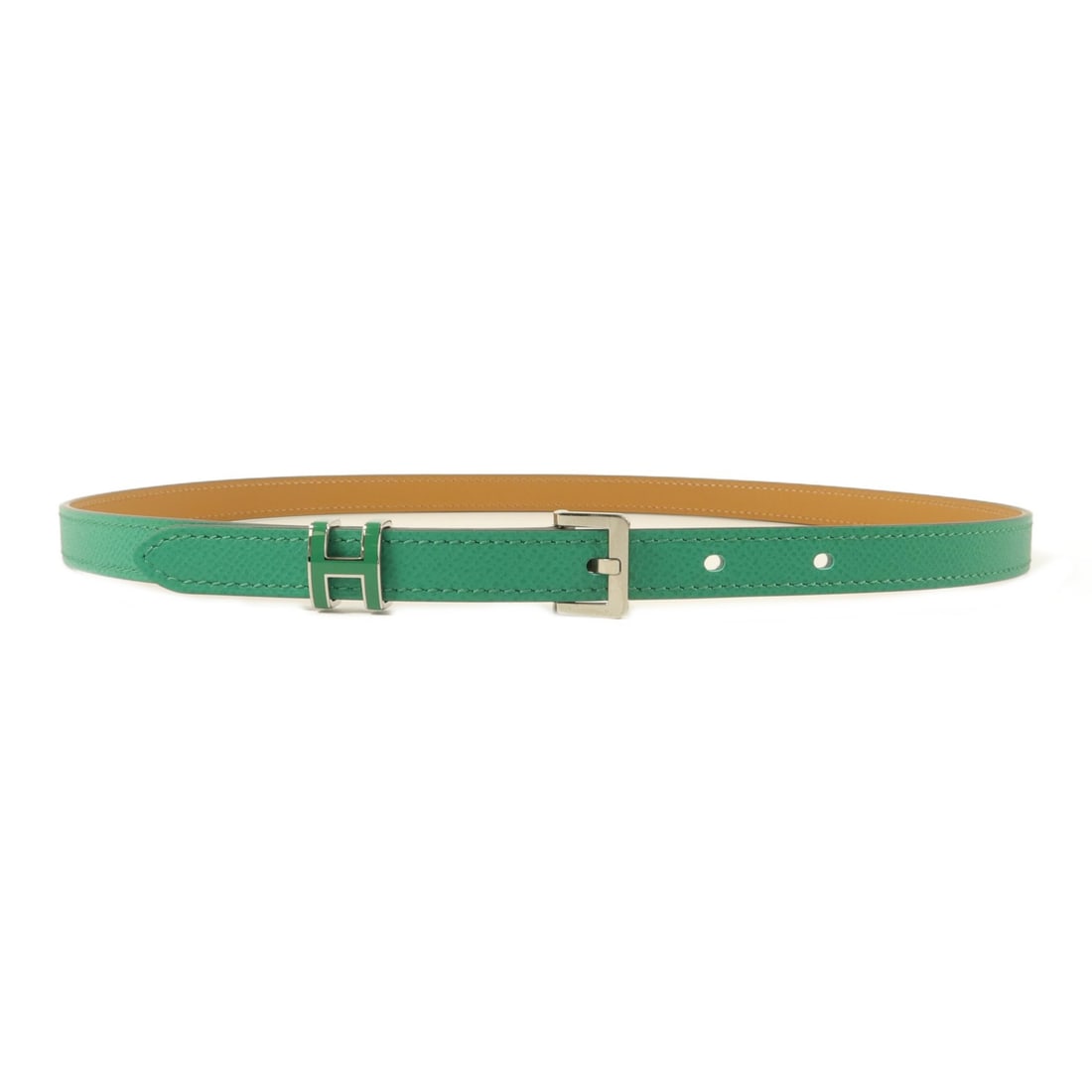 Hermes Pop H15 Epsom Calfskin Belt Vert Jade PHW: Hermes Pop H15 Epsom Calfskin Belt Vert Jade PHW Hermes PHW Pop H15 belt in Vert Jade, made from Epsom leather and calfskin (cowhide). It features a 1.5 cm band width and a waist length of 73.5 cm to 