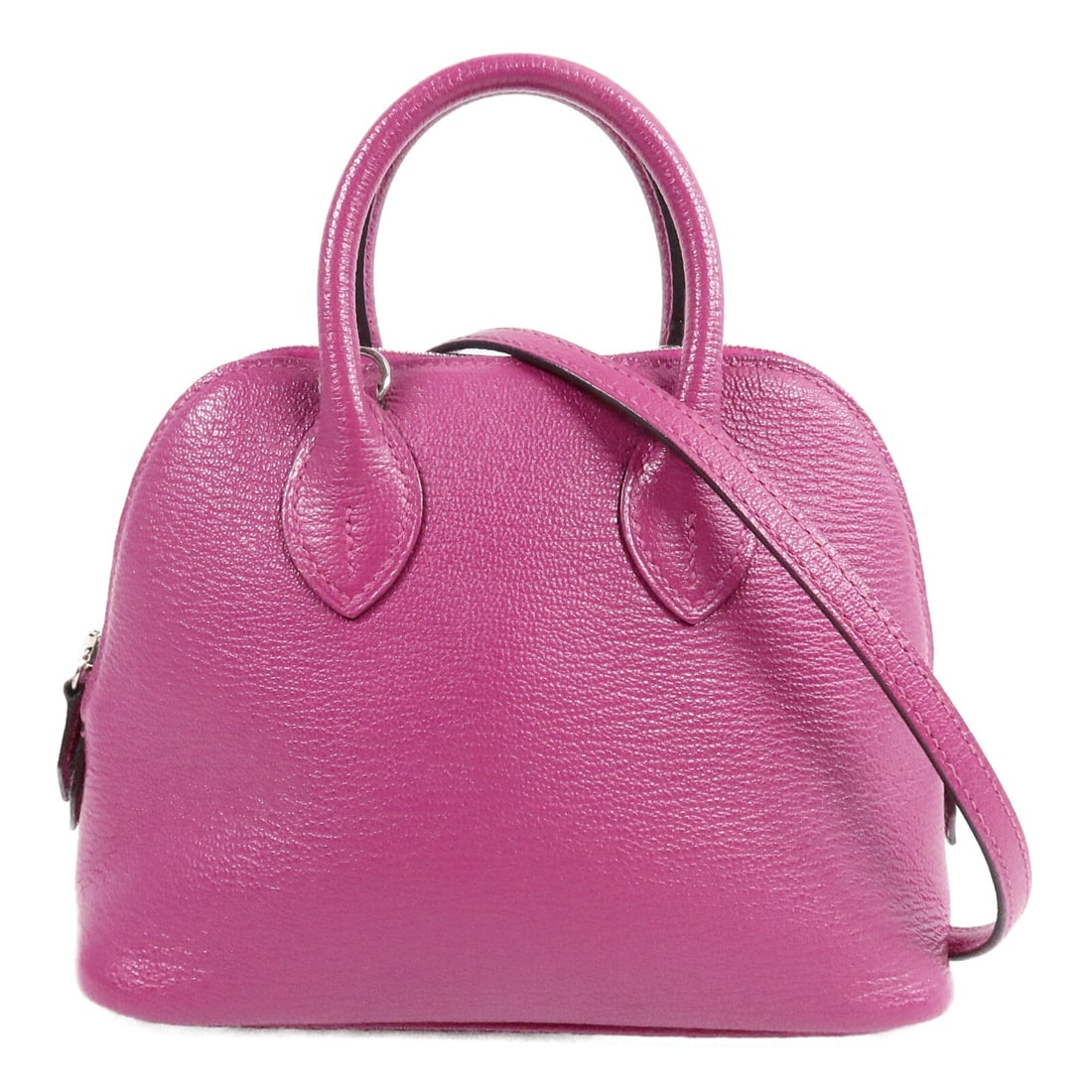 Hermes Bolide Mini 2 Way Shoulder Bag Rose Pourpre Chevre PHW: Hermes Bolide Mini 2 Way Shoulder Bag Rose Pourpre Chevre PHW HERMES PHW Bolide Mini 2 Way Shoulder Bag in Chevre leather, presented in Rose Pourpre/pink. This regular-size women's bag is made in Fran