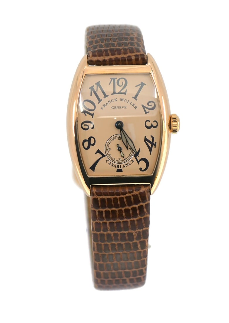 Franck Muller Casablanca 18K Rose Gold Automatic Watch 7501SG: Franck Muller Casablanca 18K Rose Gold Automatic Watch 7501SG This exquisite Franck Muller Casablanca wristwatch features a stunning 18K rose gold case and a sophisticated salmon dial. Powered by a re