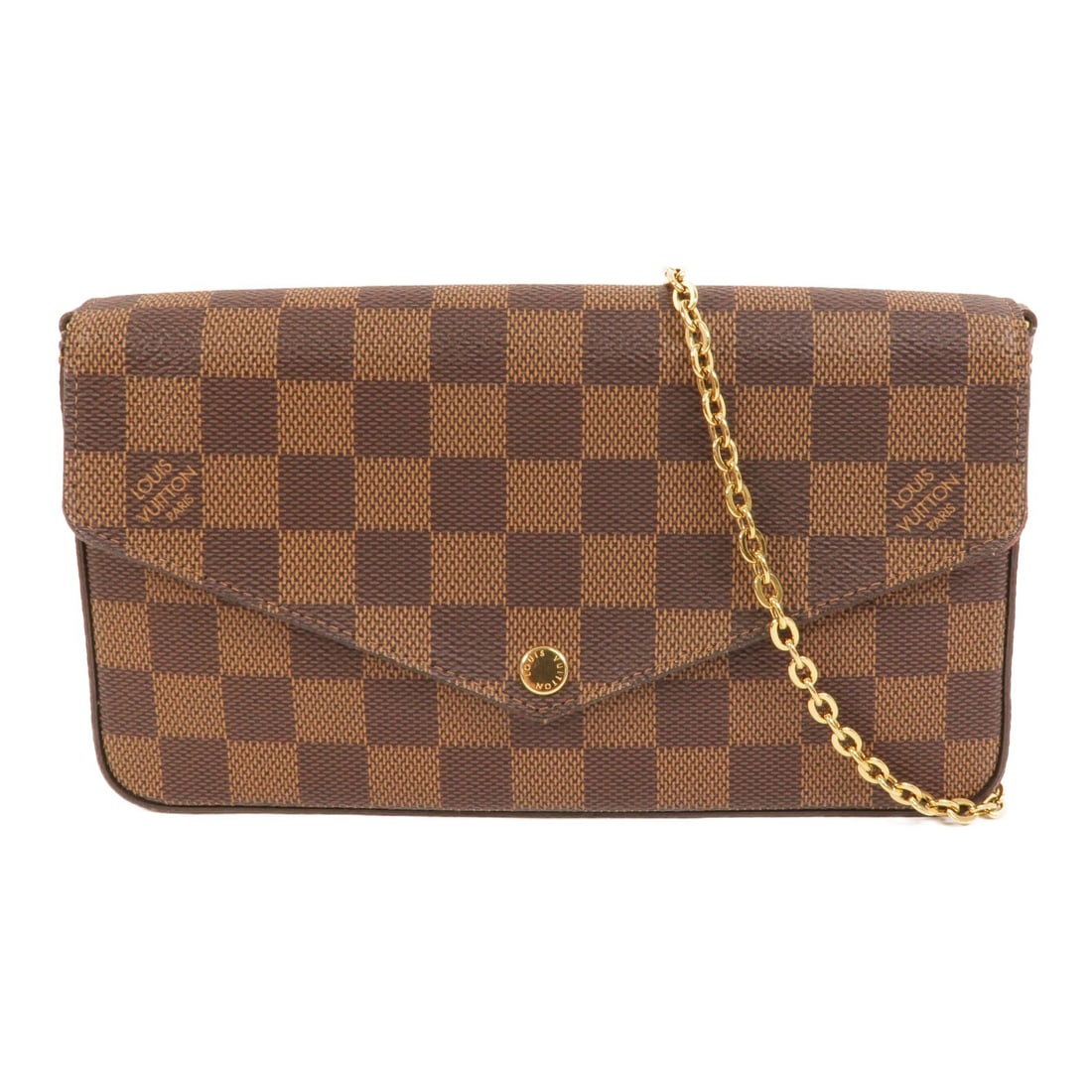 Louis Vuitton Pochette Felicie N40492 Damier Brown Chain Shoulder Bag: Louis Vuitton Pochette Felicie N40492 Damier Brown Chain Shoulder Bag Louis Vuitton Pochette Felicie chain shoulder bag in brown Damier x PVC coated canvas. Model N40492, with a hook button closure, i