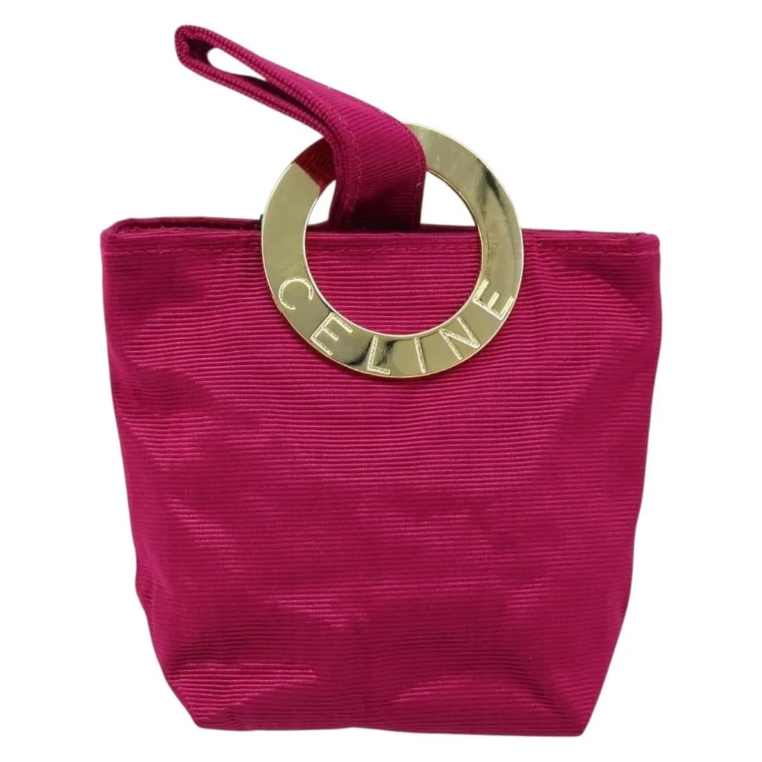 Celine Circle Logo Pink Canvas Pouch 12cm x 10cm x 5cm: Celine Circle Logo Pink Canvas Pouch 12cm x 10cm x 5cm This Celine Circle Logo Pouch is crafted in pink canvas and designed for women. The pouch features a compact silhouette with minor rubbing and sl