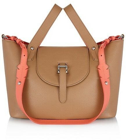 Meli Melo Thela Color Block Small Tan Leather Satchel Bag with Removable Pouch: Meli Melo Thela Color Block Small Tan Leather Satchel Bag with Removable Pouch Introducing the Meli Melo Thela Color Block Small Tan Leather Satchel, a stylish and versatile handbag perfect for any oc