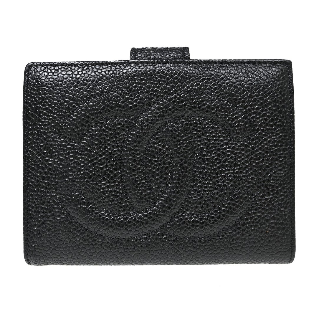 CHANEL black bifold wallet calfskin leather Italy: CHANEL black bifold wallet calfskin leather Italy Black CHANEL bifold wallet in caviar skin leather with logo accent. This women's wallet features a compact bifold design with a coin pocket, bill pock