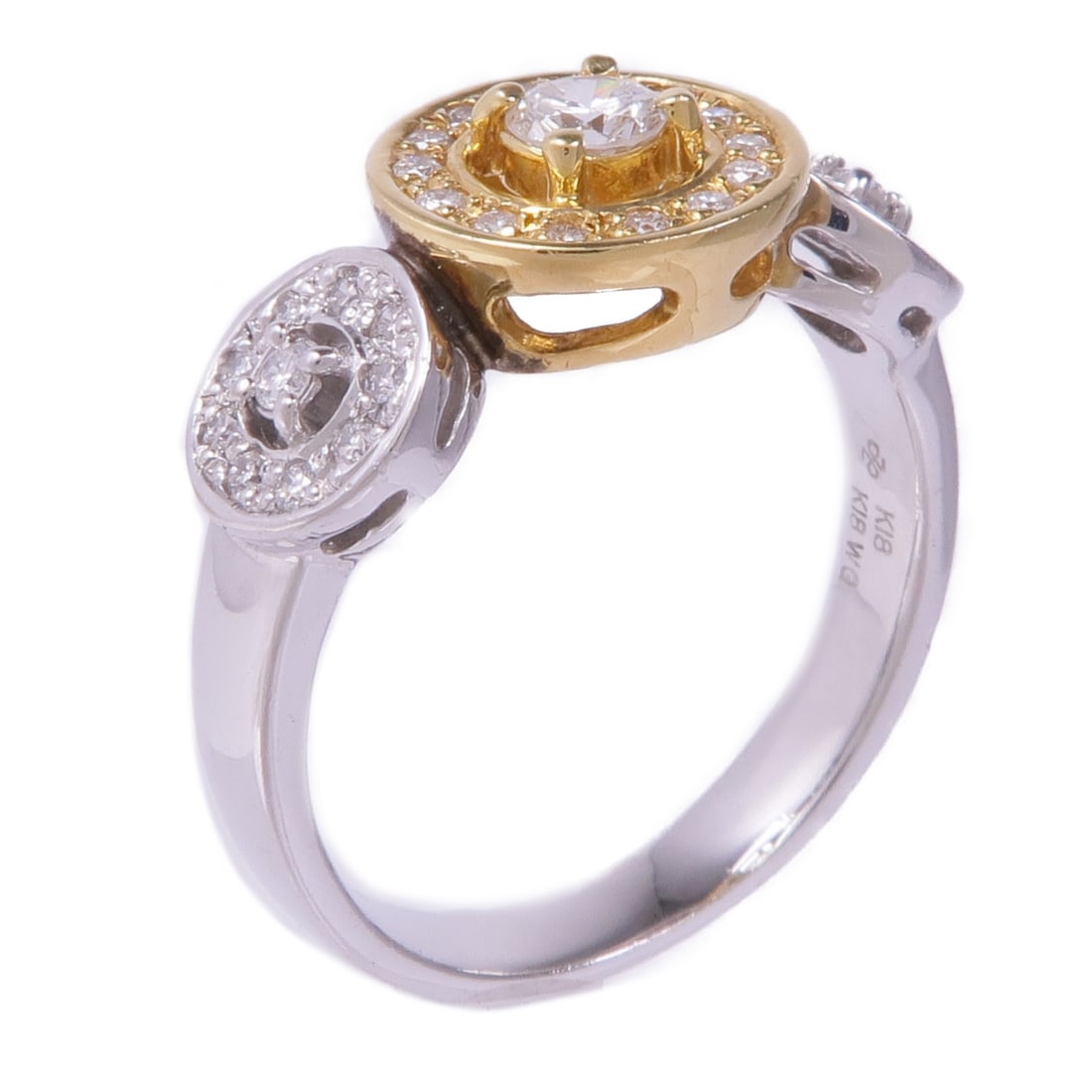 JEWELRY Diamond Ring K18 Yellow and White Gold Size 7.5: JEWELRY Diamond Ring K18 Yellow and White Gold Size 7.5 A JEWELRY diamond ring in 18K yellow and white gold, designed in a clear finish with a unisex style. The ring features diamond accents and is si