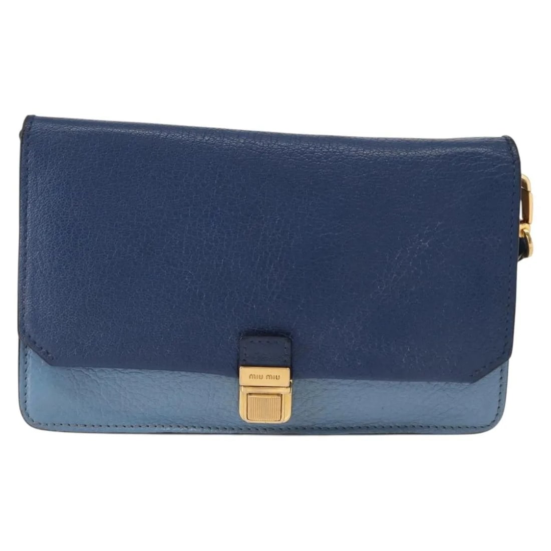 Miu Miu Blue Leather Shoulder Bag 20cm by 12cm by 2.5cm: Miu Miu Blue Leather Shoulder Bag 20cm by 12cm by 2.5cm This pre-owned Miu Miu shoulder bag is crafted from blue leather and designed for women. It features a compact rectangular silhouette suitable f