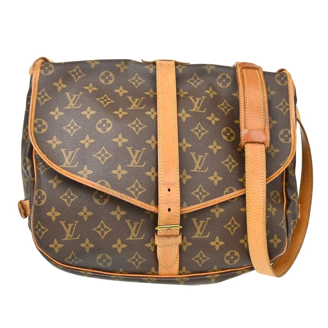 Louis Vuitton Saumur Unisex Brown Monogram Canvas Bag: Louis Vuitton Saumur Unisex Brown Monogram Canvas Bag Louis Vuitton Saumur in brown monogram canvas. This unisex bag is made in France and shows overall good condition with visible wear from use. Exte