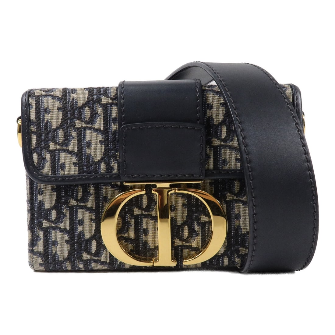 Dior 30Montaigne Box Shoulder Bag Oblique Canvas Navy Blue M9204UTZQ_M928: Dior 30Montaigne Box Shoulder Bag Oblique Canvas Navy Blue M9204UTZQ_M928 Christian Dior CD GHW Oblique 30Montaigne Box Shoulder Bag in canvas, presented in NavyxBlue. It features a flap closure, one 