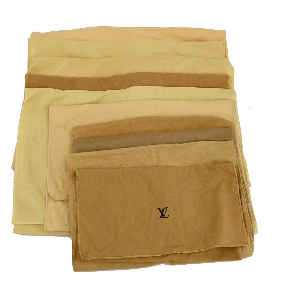 Set of 10 Louis Vuitton cotton dust bags in brown beige: Set of 10 Louis Vuitton cotton dust bags in brown beige Set of 10 authentic Louis Vuitton dust bags in brown and beige 100% cotton. These unisex dust bags were made in France and show overall signs of
