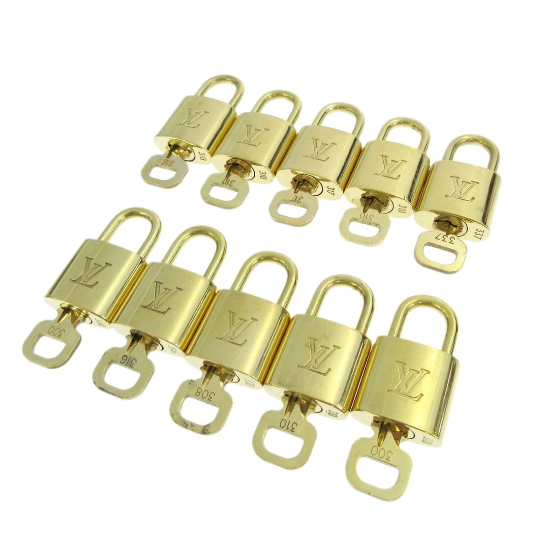 10 Piece Louis Vuitton Gold Tone Padlock and Key Bag Charm Set (1 of 1)
