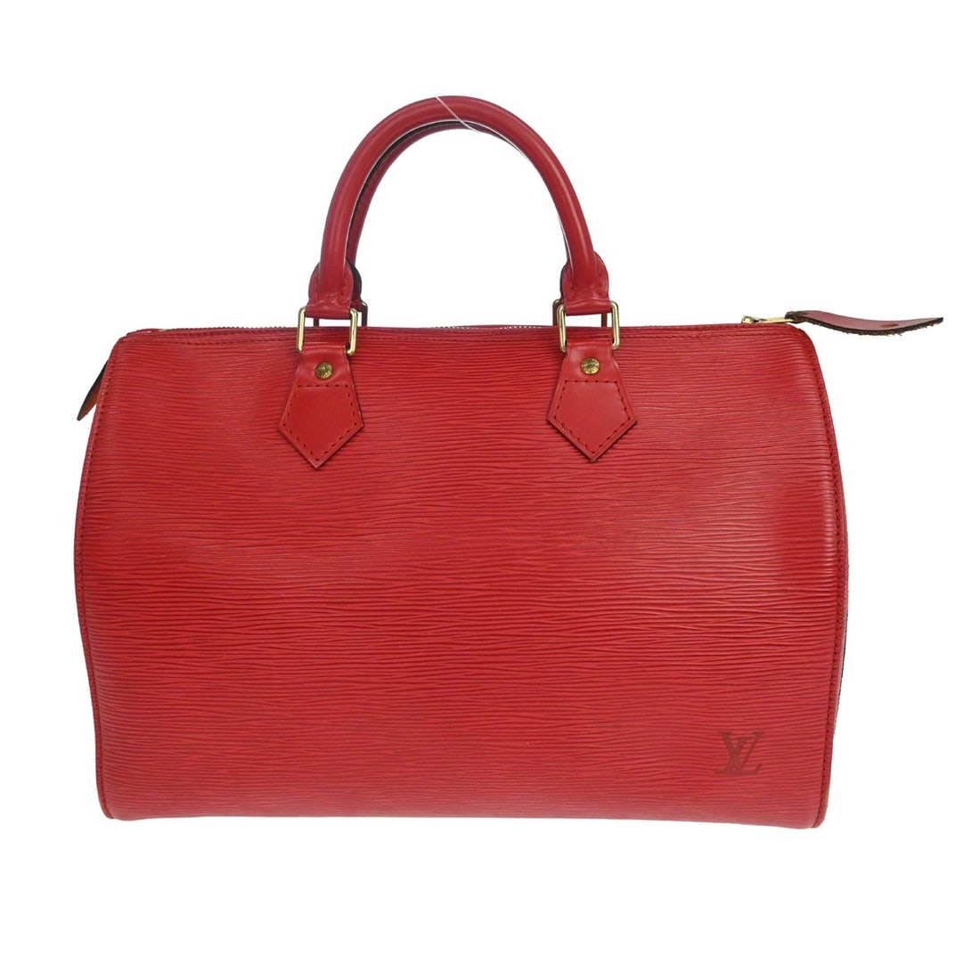 Louis Vuitton Speedy 30 Red Epi Leather Satchel Bag: Louis Vuitton Speedy 30 Red Epi Leather Satchel Bag Louis Vuitton Speedy 30 handbag in red Epi leather with a zip closure and double handles. It features inner pockets, a leather lining, gold-tone har