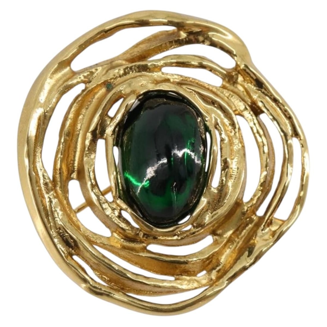 SAINT LAURENT Gold Tone Metal Brooch France 40mm: SAINT LAURENT Gold Tone Metal Brooch France 40mm Gold tone SAINT LAURENT brooch made of metal, crafted in France. The piece is described as women's accessory in very good AB condition with slight surf