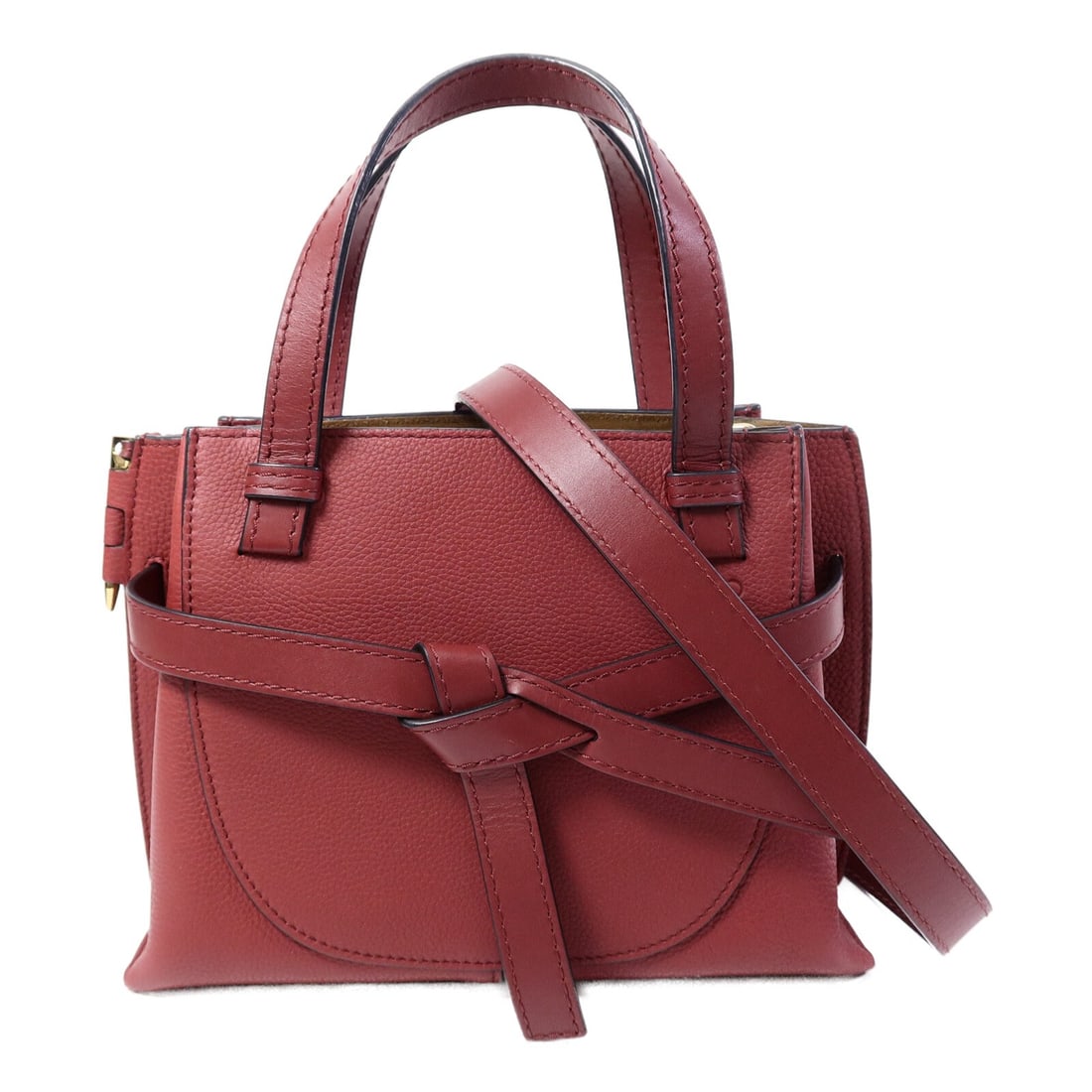 LOEWE Gate Tote 2 Way Shoulder Bag Red Calfskin Leather: LOEWE Gate Tote 2 Way Shoulder Bag Red Calfskin Leather A LOEWE Gate Tote Bag in red calfskin (cowhide), designed as a 2-way shoulder bag for women. It features a shoulder strap, an inside open pocket