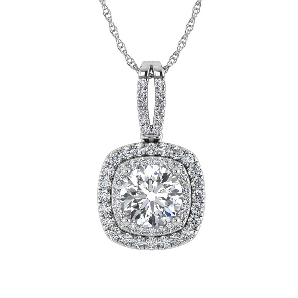 14K White Gold Lab Grown Diamond 3 3/4 Ct.Tw. Round Shape Fashion Pendant (Round Center 3 ct): 14K White Gold Lab Grown Diamond 3 3/4 Ct.Tw. Round Shape Fashion Pendant (Round Center 3 ct) This elegant fashion pendant features a 3 CT round-shaped lab-grown diamond center with a total weight of 