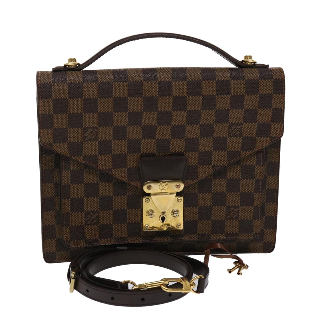 Louis Vuitton Monceau 28 Damier Ebene 2way Handbag N48088: Louis Vuitton Monceau 28 Damier Ebene 2way Handbag N48088 Louis Vuitton Monceau 28 2way hand bag in Damier Ebene canvas, made in France. It comes with a dust bag, two keys, and a shoulder strap. The b