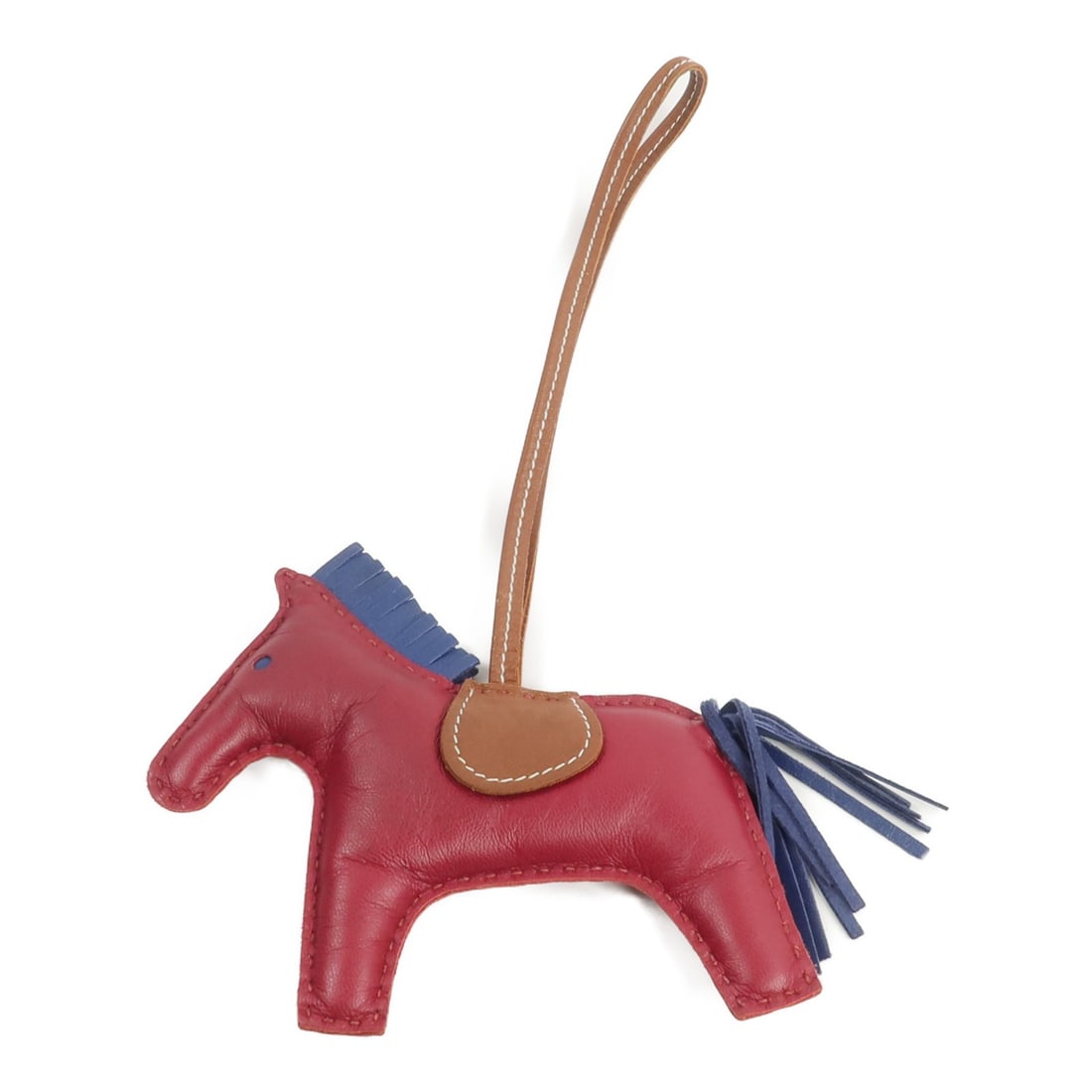 Hermes Rodeo GM Milo Lambskin Bag Charm Fauve Bleu de Malte Rubis: Hermes Rodeo GM Milo Lambskin Bag Charm Fauve Bleu de Malte Rubis Hermes Rodeo GM Charm in Milo lambskin with a Fauve, Bleu de Malte, and Rubis color combination. The item is identified as model no. B