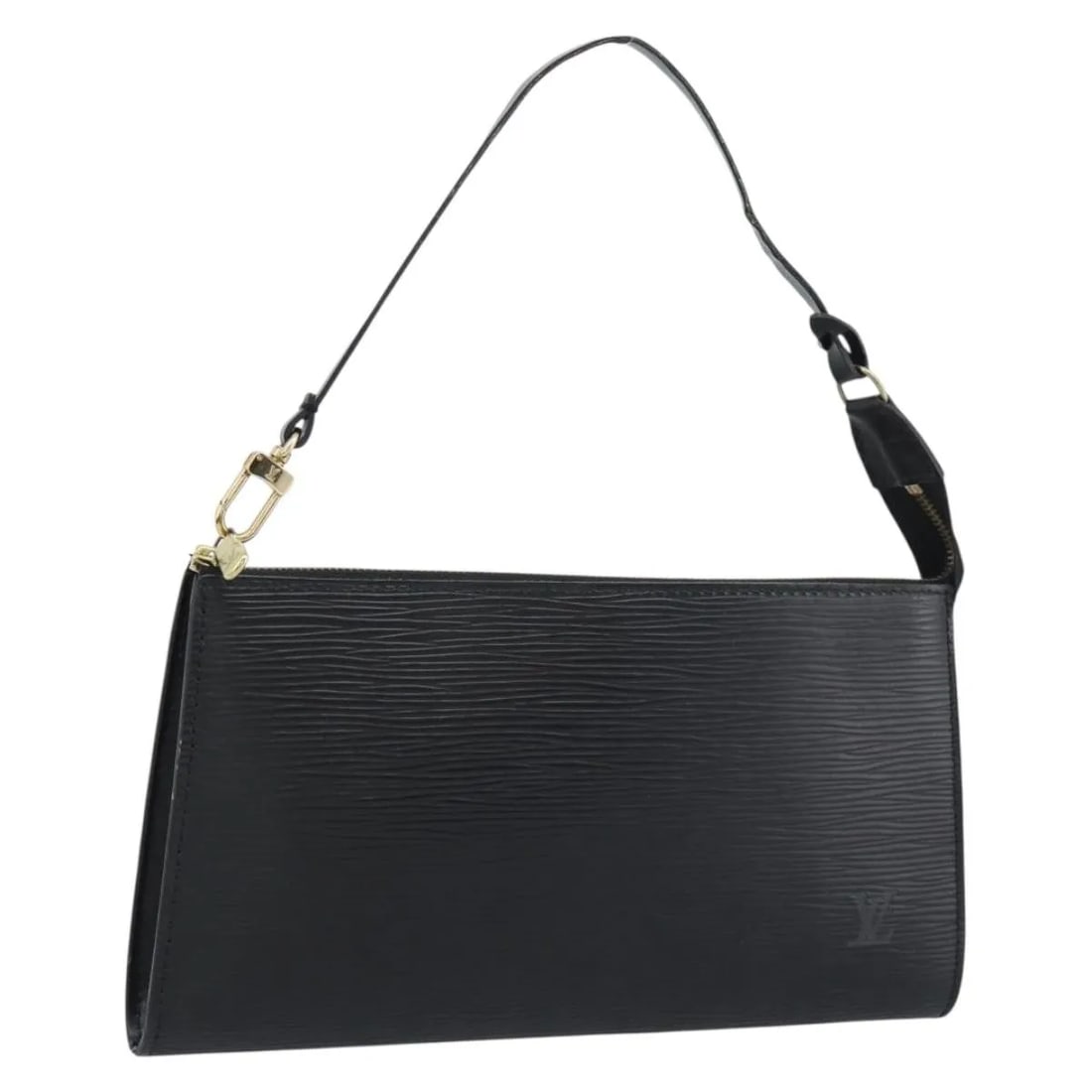 Louis Vuitton Pochette Accessoires Black Epi Leather Handbag: Louis Vuitton Pochette Accessoires Black Epi Leather Handbag A Louis Vuitton Pochette Accessoires in black Epi leather, designed for female use. It measures 24 cm x 13 cm x 3 cm and was made in France