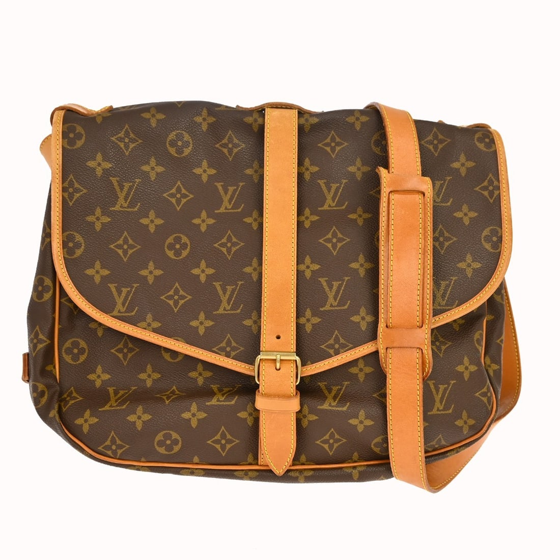 Louis Vuitton Saumur 35 Monogram Canvas Crossbody Bag M42254: Louis Vuitton Saumur 35 Monogram Canvas Crossbody Bag M42254 Louis Vuitton Saumur 35 shoulder bag in Monogram canvas and leather, made in France. This vintage medium-sized bag features a buckle closur