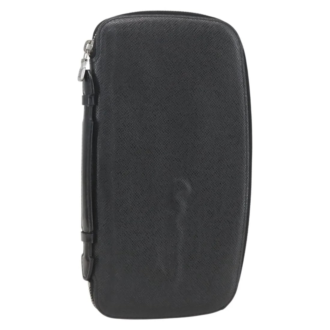 Black Taiga Leather Atoll Organizer Wallet by Louis Vuitton: Black Taiga Leather Atoll Organizer Wallet by Louis Vuitton The Louis Vuitton Atoll Organizer Wallet is crafted from Taiga leather in black and designed for unisex use. This pre-owned travel case feat