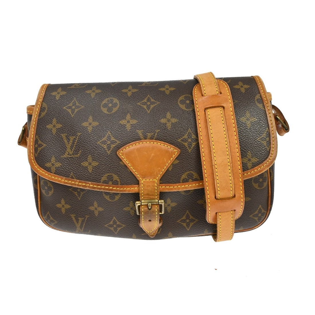 Louis Vuitton Sologne Monogram Canvas Crossbody Bag M42250: Louis Vuitton Sologne Monogram Canvas Crossbody Bag M42250 Vintage Louis Vuitton Sologne crossbody shoulder bag in brown Monogram canvas with leather trim. This medium bag features a flap buckle closu