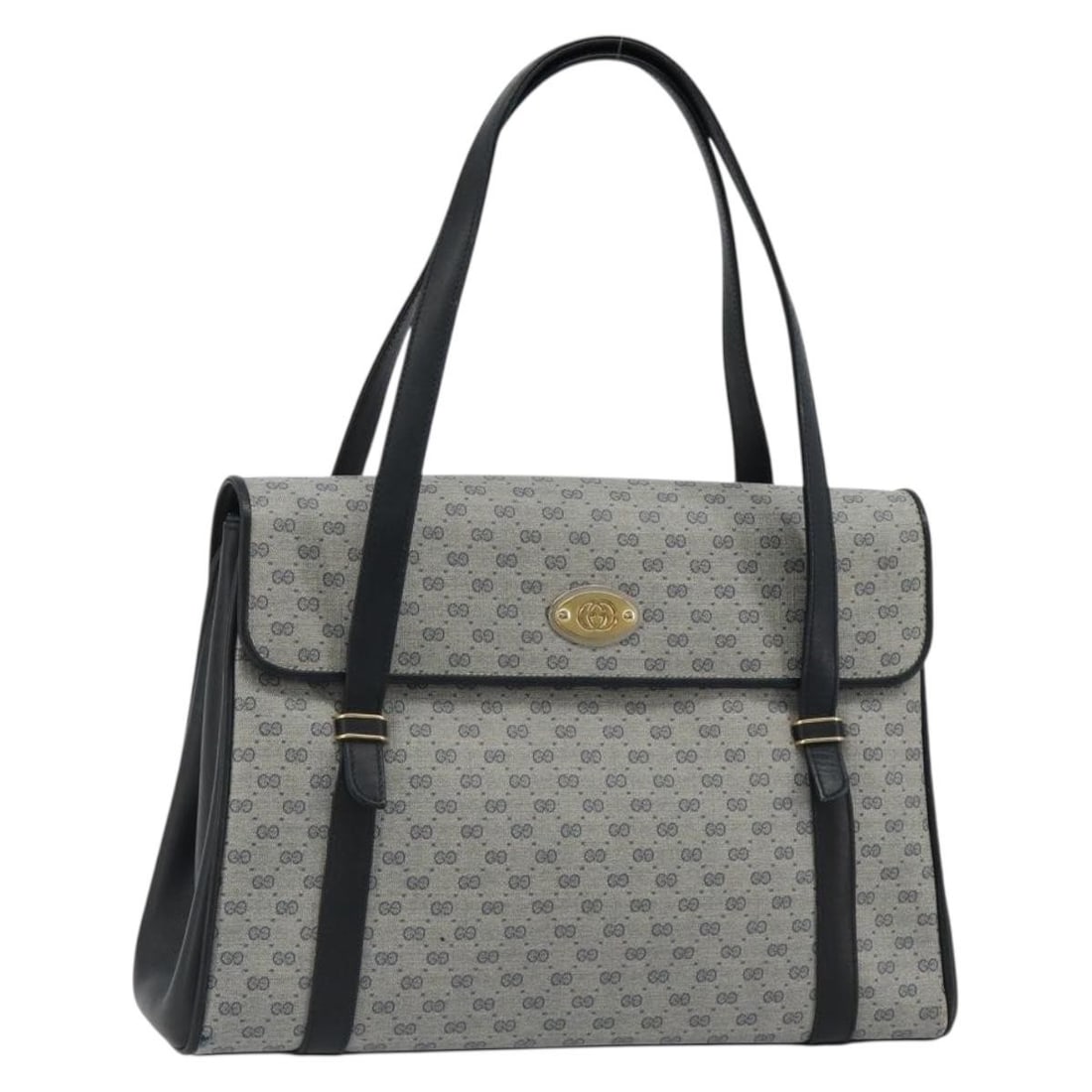 GUCCI 000 46 4857 Micro GG PVC Leather Handbag Navy Gold: GUCCI 000 46 4857 Micro GG PVC Leather Handbag Navy Gold A Gucci hand bag in navy and gold, made in Italy from PVC leather and Micro Small GG canvas. It features a handle drop of approximately 6.7 inc